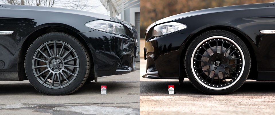 Сравнение занижающих спортивных пружин Eibach Pro-Kit на BMW 5 F10 550i xDrive E10-20-022-02-22 vs штатные пружины